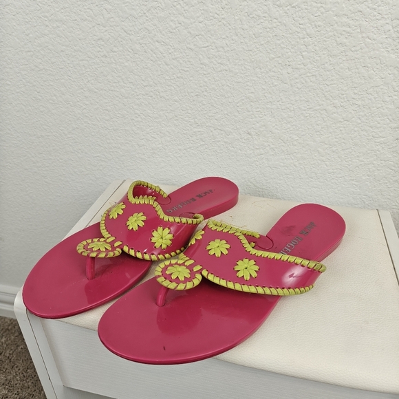 Jack Rogers Neon Pink Green Jelly Slip On Thong Sandals Size 8 Womens - Picture 2 of 8